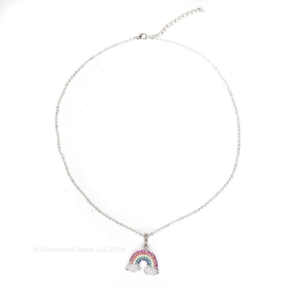 Rainbow Clouds Cubic Zirc Pave Pendant Necklace 67 - Picture 2 of 4